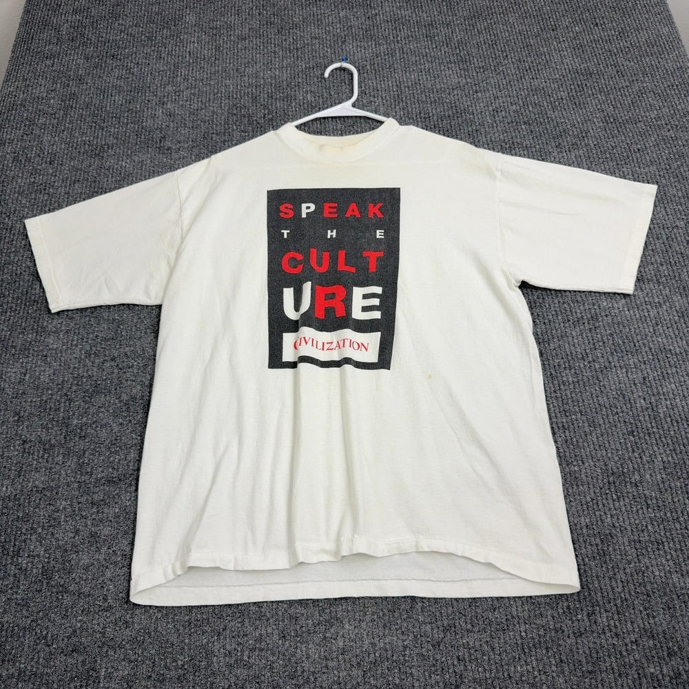 Vintage Speak The Culture Graphic All Sport T Shirt Mens XL White Cotton Street